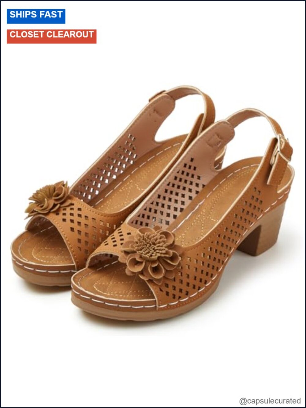 Women's Faux Leather Open Toe Block Heel Sandals - Picture 3 of 6